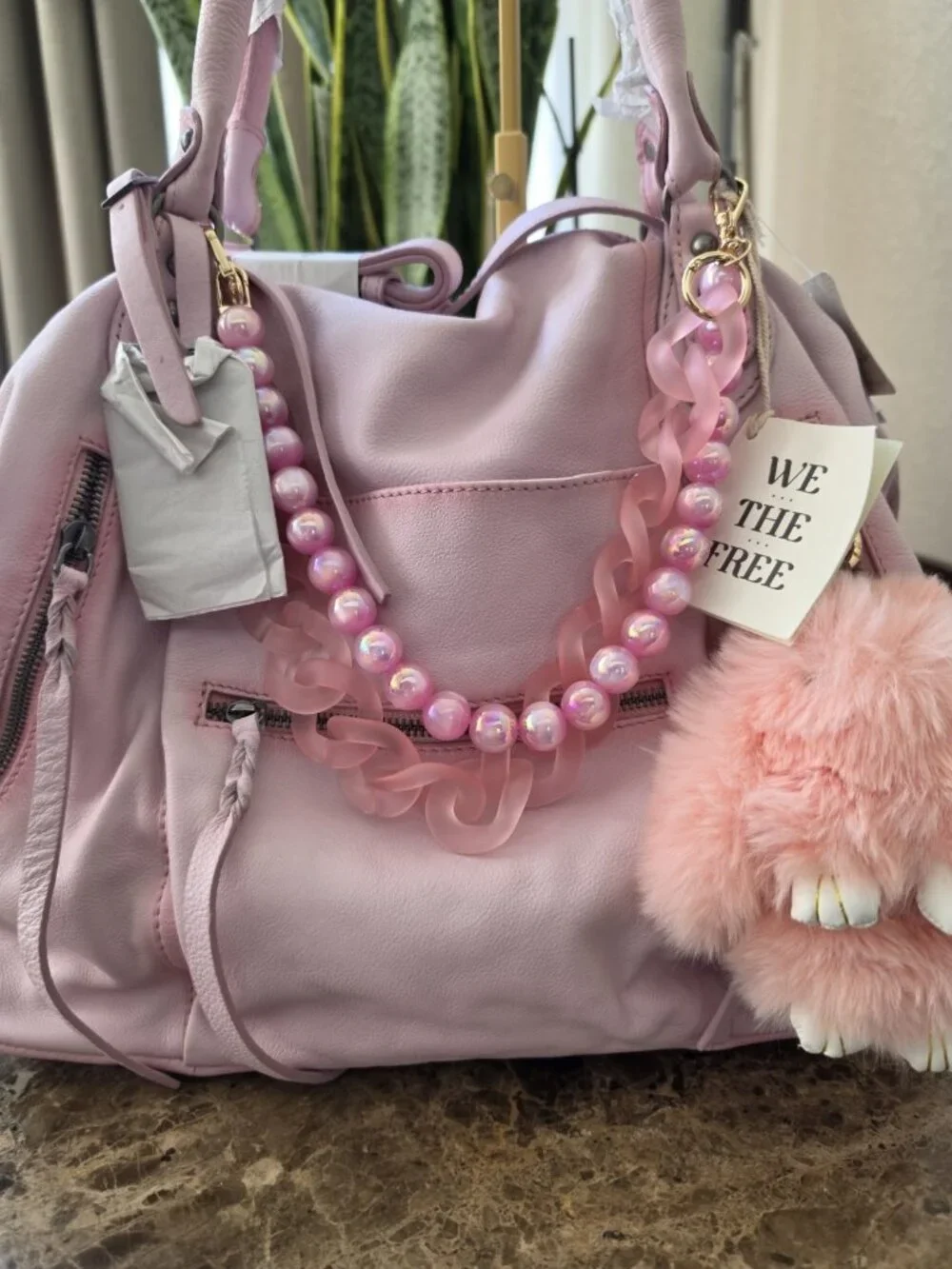 Free People Large Emerson Tote Bag NWT Peony Pink Pebbled Leather Shoulder Cross - Picture 4 of 10